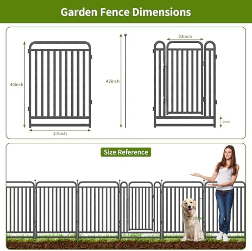 Heavy Duty Garden Fence Animal Barrier, 40" H x 27" L Rust Resistan...