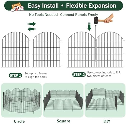 No Dig Garden Fence Panels, Dog Fence Outdoor for Yard, 12 Pack with Gate