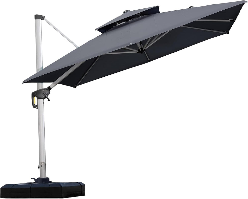 PURPLE LEAF Cantilever Outdoor Umbrella 9' x 9' Square Double Top, Grey