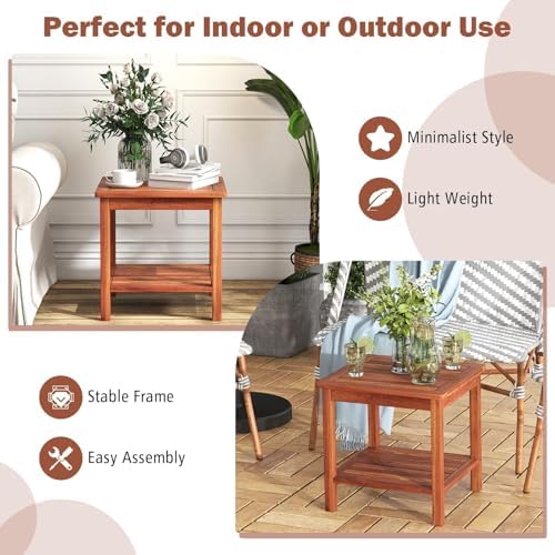 HAPPYGRILL Adirondack Outdoor Side Table Patio 2-Tier Square End Table, Acaci...
