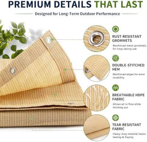 90% Outdoor Sun Shade Cloth, 10’ x 12’, Pergola, Deck, and Backyard Patio Sun...