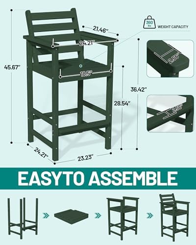 PLUUV All Weather HDPE Adirondack Bar Height Chairs Set of 2,Dark Green