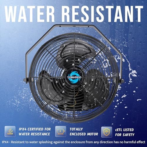 Tornado 12 Inch Outdoor Water-Resistant Metal Industrial Wall Mounted Fan IPX...