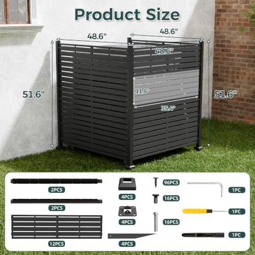 3 Panels Outdoor Air Conditioner Fence, 48" W X 51" H No-Dig Outdoo...