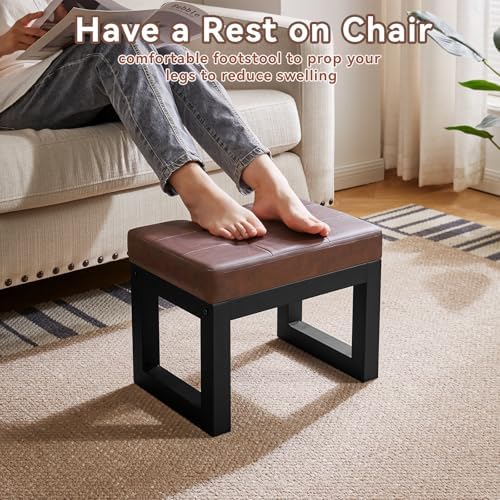 IBUYKE Small Footstool Ottoman, PU Faux Leather Footrest,Dark Brown WBD026Z