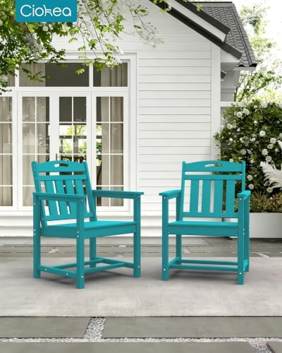 Ciokea HDPE Outdoor Patio Dining Chairs Set of 2, All-Weather, Lake Blue