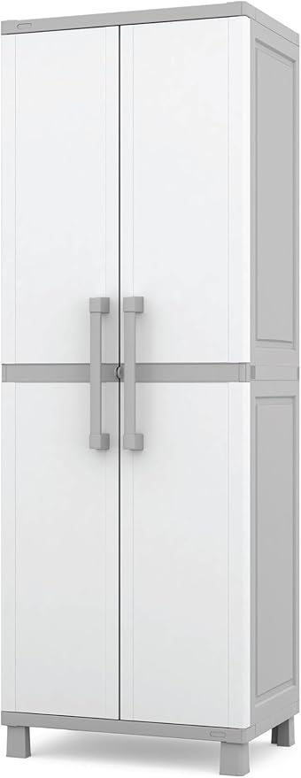 Keter Storage Cabinet with Doors and Shelves for Laundry Room, Garage, Bathro...