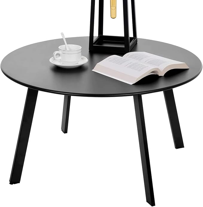 Outdoor Side Table, Outdoor/Indoor Metal Steel Patio Coffee Table, Round Weat...