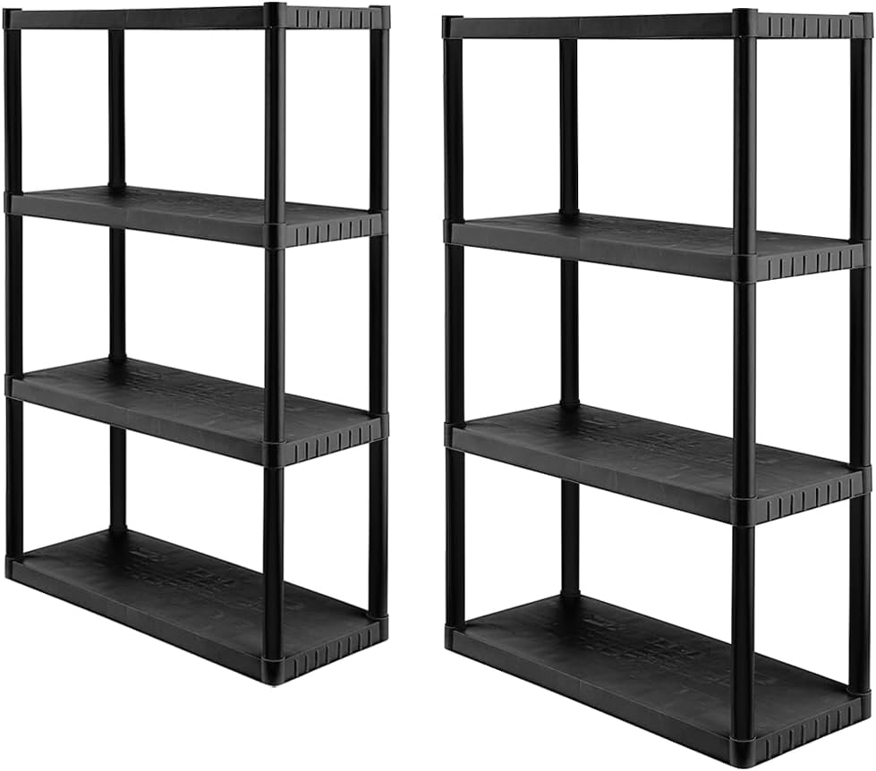 CENTREX CX 4-Tier Medium Duty Plastic Storage Shelves for Garage, Black, 2pk