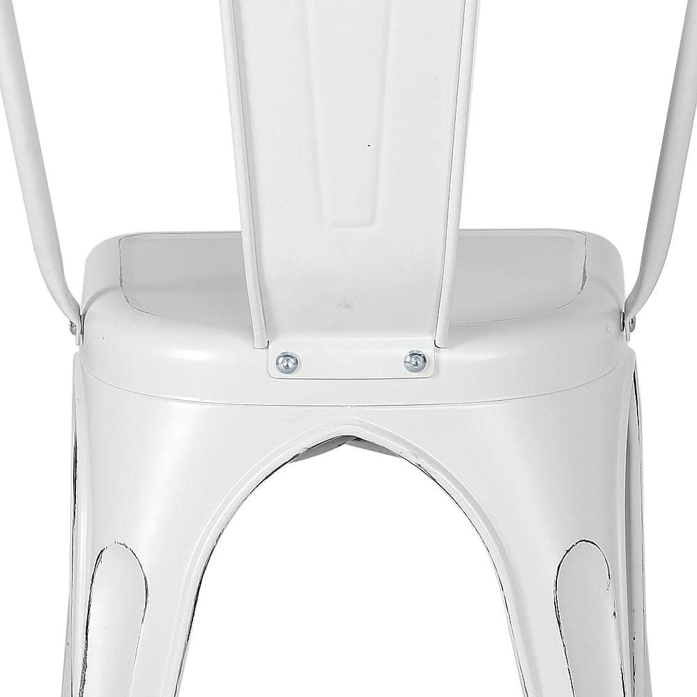 Topeakmart Metal Dining Chairs Set of 4 Stackable Chairs, Distressed White