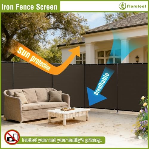Outdoor 6' x 24' Privacy Fence with Iron Poles Rails Dog Fencing Pane...
