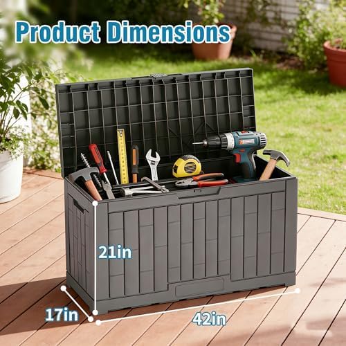 Outdoor Storage Box, 60 Gallon Waterproof Deck Box, Lockable Storage Containe...