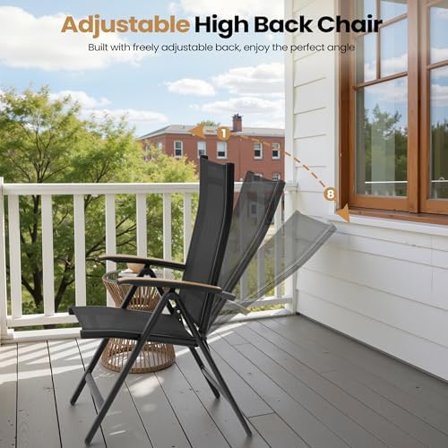 Folding Patio Chairs Set of 2, Aluminum High Back Outdoor Recliners