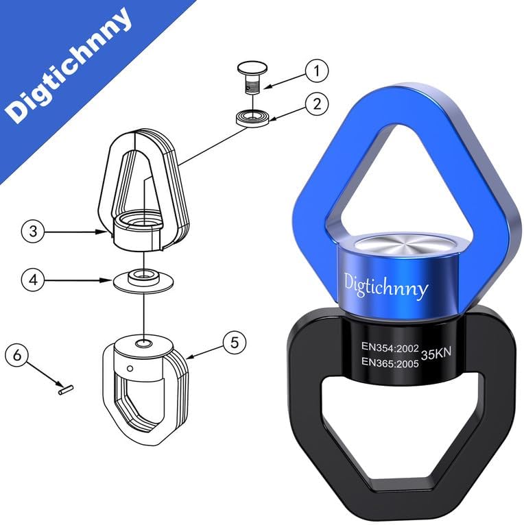 35KN Swing Swivel with Swivel Carabiner, Black Blue, 2 Pack