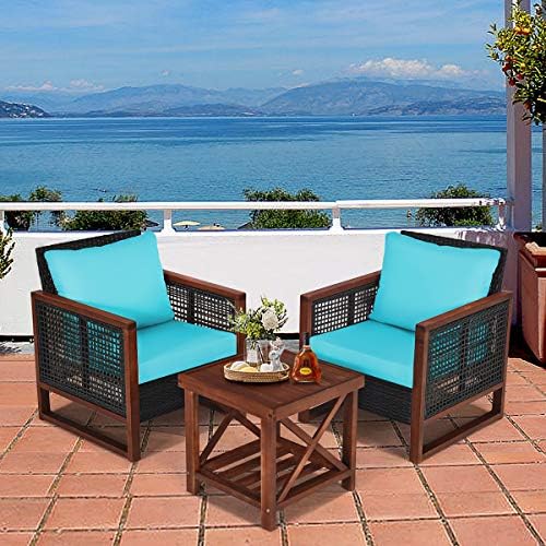 HAPPYGRILL 3 Pieces Outdoor Patio Furniture Set Wicker Chairs with Coffee Tab...