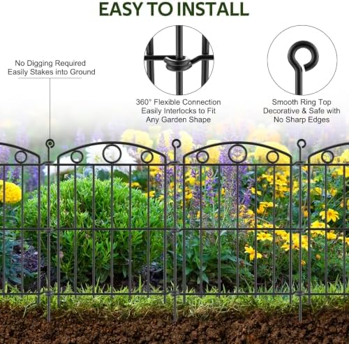 Decorative Garden Fence 17in x 30ft, 30 Panels No Dig Fence, Metal Fencing