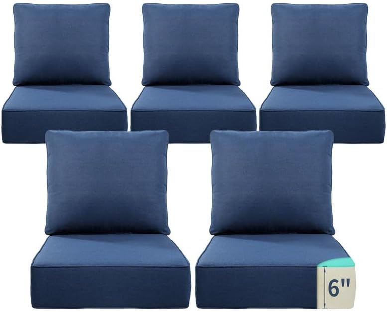 Luxury 22*24*6in Outdoor Patio Cushions, 5 Pieces Navy Blue Outdoor Cushion