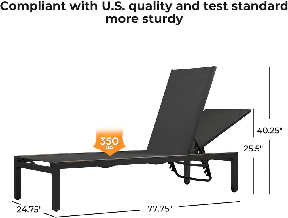 Grand patio 2PCS Mesh Sling Chaise Lounge w/Wheels, 77.75", 350lbs, Blac...