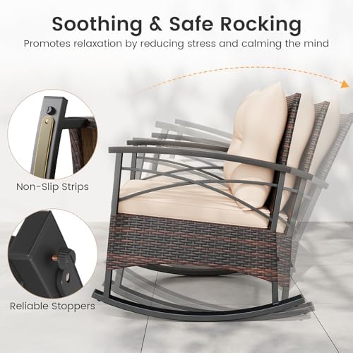 Tangkula 3 Pieces Wicker Outdoor Rocking Chairs Set