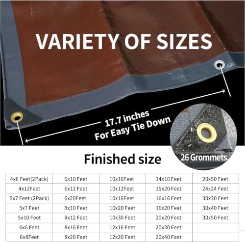 TARPAL tarp 8x12 Feet Super Heavy Duty Tarps Cover 20mil,Grey/Brown tarp