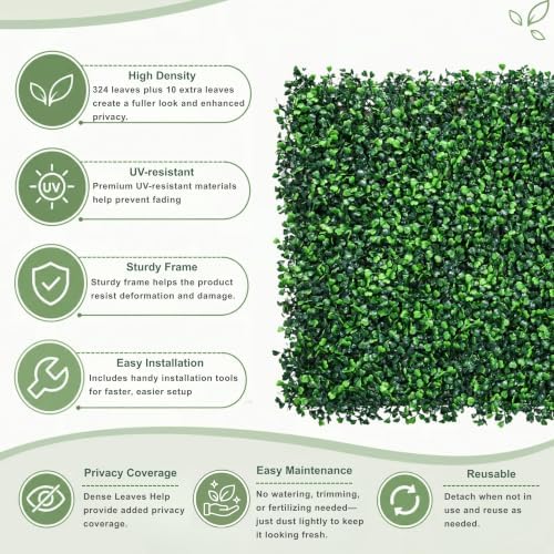 20''x20'' 24 Pieces Artificial Hedge Boxwood Panels UV Resistant