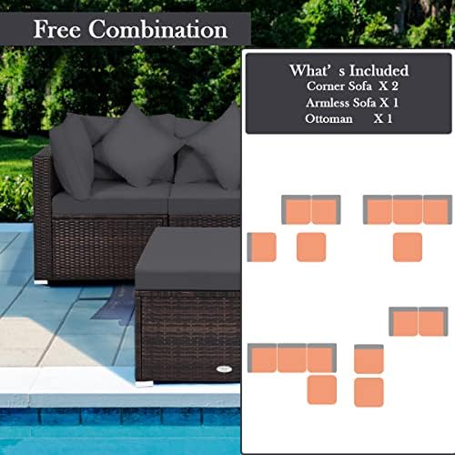Tangkula 4 Pieces Patio Rattan Sofa Set, Outdoor Wicker Sectional Furniture S...