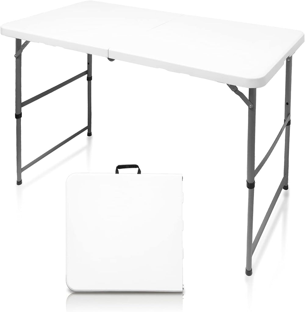 4FT Folding Utility Table, Height Adjustable, Fold-in-Half with Handle