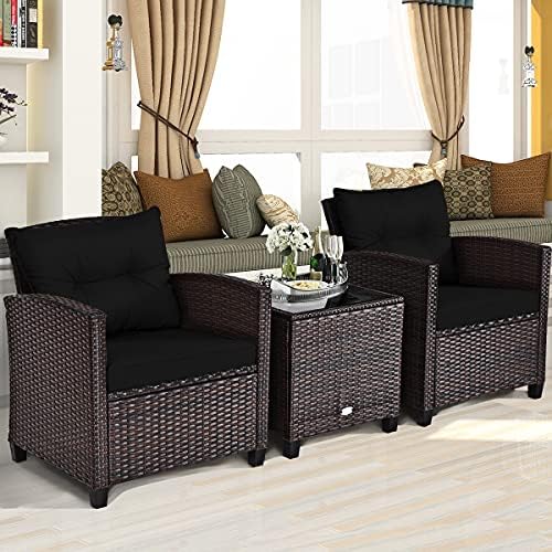 KOTEK 3 Piece Patio Furniture Set, Black