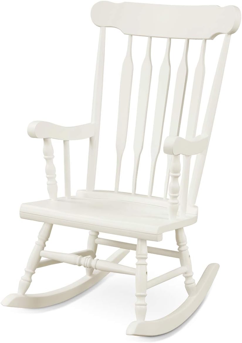 GIANTEX Indoor & Outdoor Wood Rocking Chair, Patio Rocking Chair, White