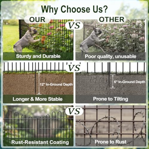10 Panels No Dig Decorative Garden Fence, Dog Fence Outdoor for Yard