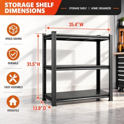 PRESTELION Garage Shelving, 3 Tier Heavy Duty Metal Storage Rack Adjustable