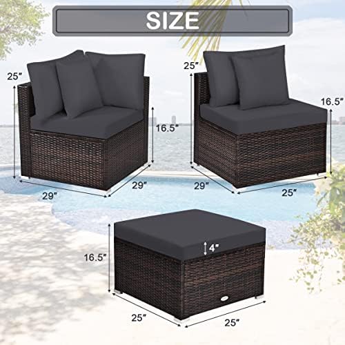 Tangkula 4 Pieces Patio Rattan Sofa Set, Outdoor Wicker Sectional Furniture S...