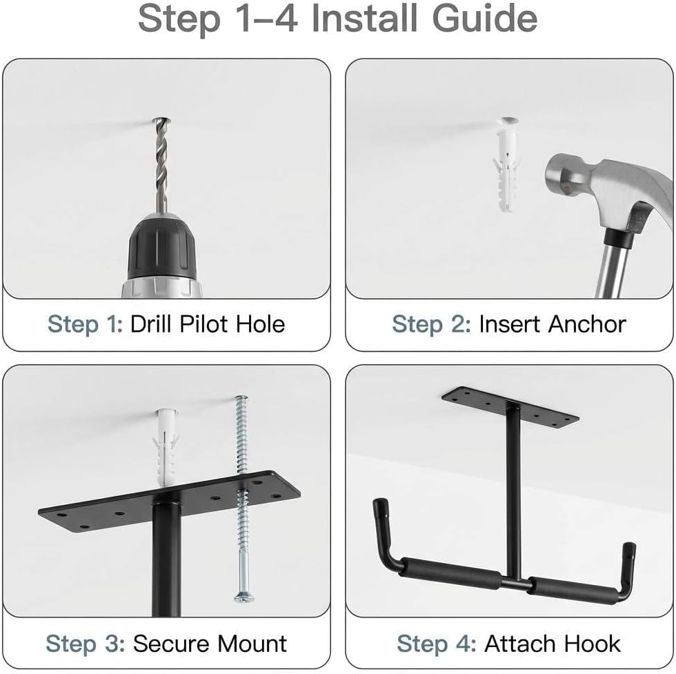 QWORK Overhead Ceiling Hooks Rack – Heavy Steel Storage Hangers for Garage, W...
