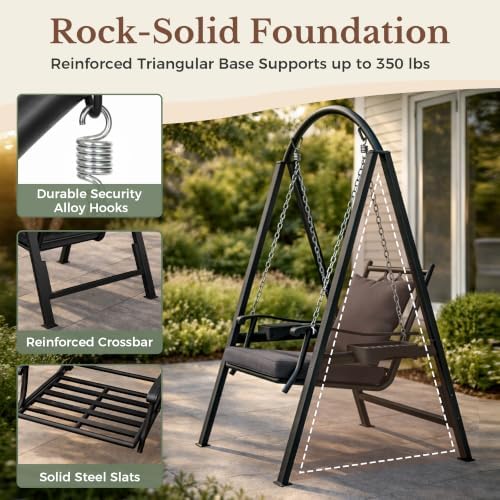 Pamapic 350lbs Porch Swing with Stand, Metal Frame Outdoor Swing, Gray
