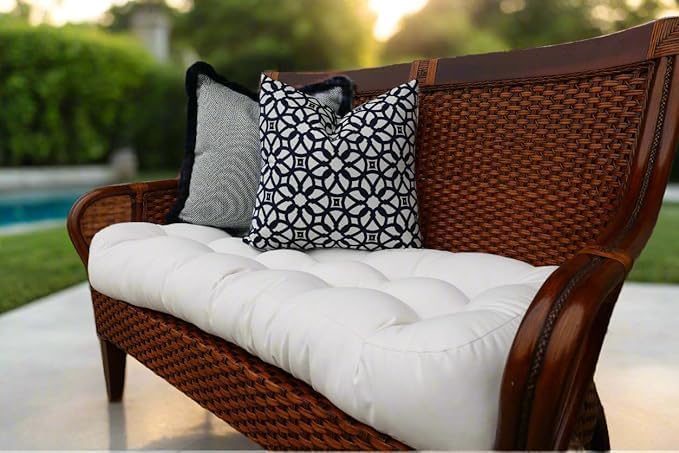 RSH DECOR Sunbrella 3 Piece Wicker Tufted Loveseat Set, Outdoor Pillows &...