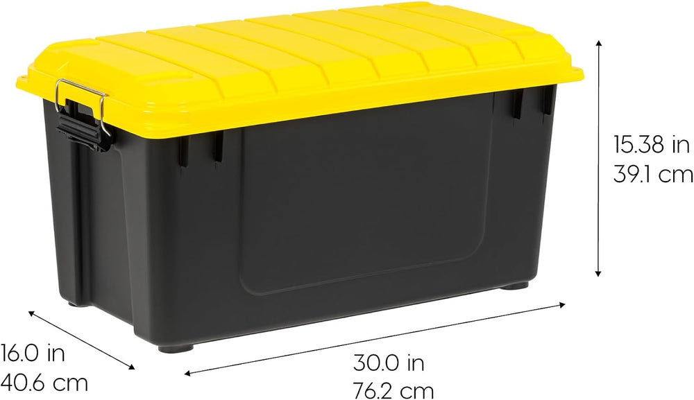 IRIS USA 4-Pack 21 Gal Heavy Duty Lockable Storage Totes, Black/Yellow