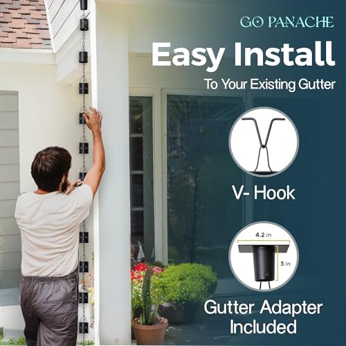 8.5 FT Rain Chain with 12 Aluminum Cups | Durable Rain Chains for Gutters - E...