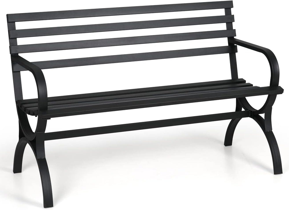 MFSTUDIO Outdoor Garden Patio Bench,Iron Metal Steel Frame Park Bench with Ba...