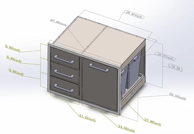 Outdoor Kitchen Drawer Combo, BBQ Access Trash Drawer Combo with Triple Stain...