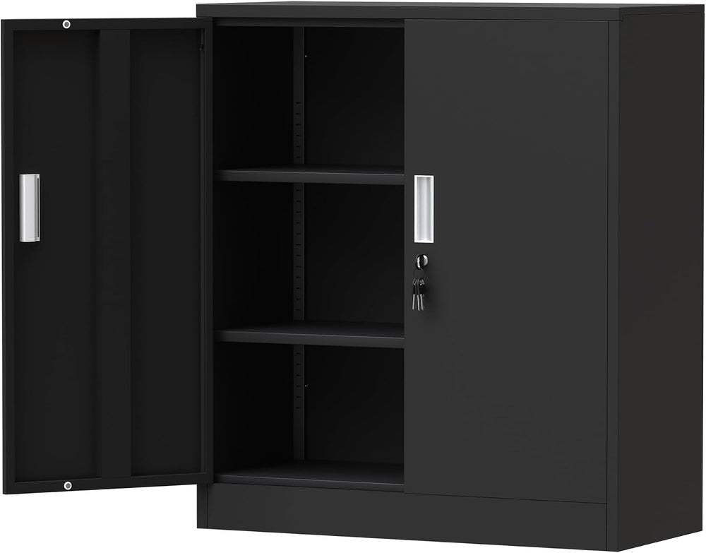 iJINGUR Metal Storage Cabinet with Locking Doors, 36.22" H, Black