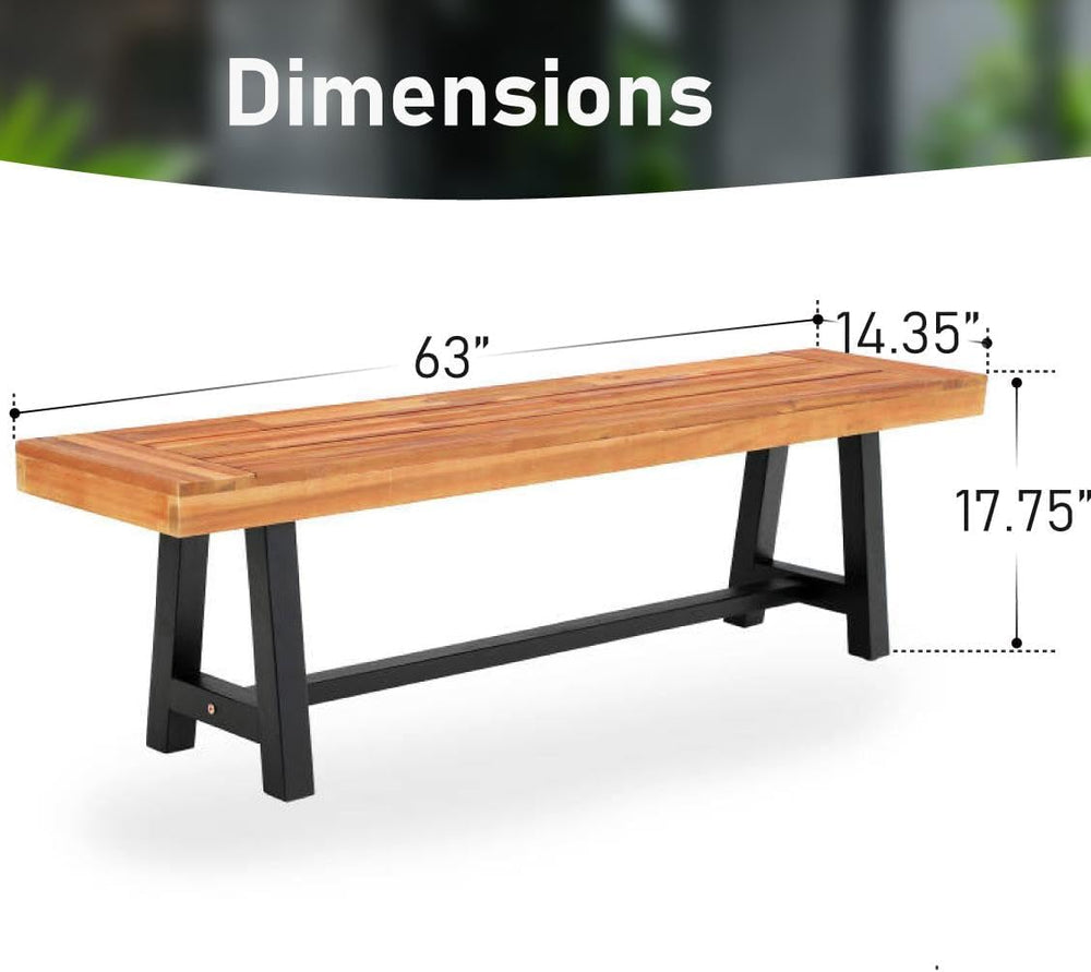 MFSTUDIO Outdoor Garden Bench 63", Acacia Wood Dining Bench, Teak, 1 Pack