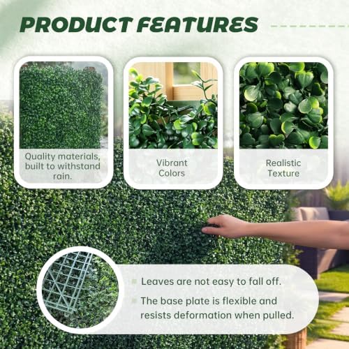 TTTM UV-Resistant Artificial Boxwood Hedge Vine Panels: 20"x20" 6 Pcs