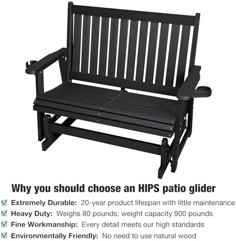 HIPS Patio Glider Two-Seat with Cup Holders, Durable HIPS Material, All-Weath...
