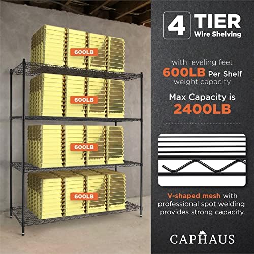 CAPHAUS 4-Tier Commercial Grade Heavy Duty Adjustable Height Wire Shelving w/...