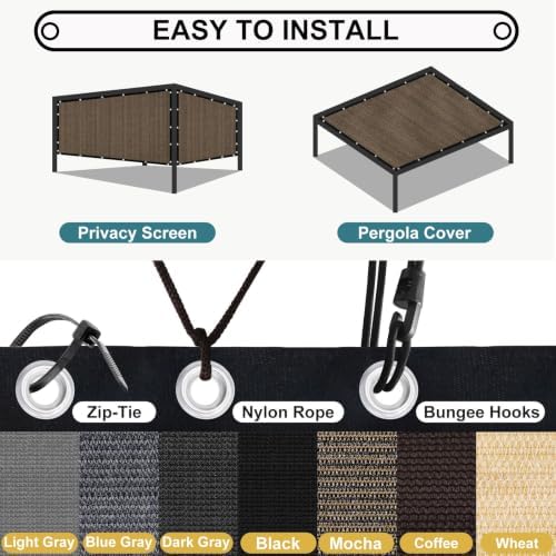 Shade&Beyond 90% Sun Shade Cloth with Grommets, 8' X 8' Pergola S...