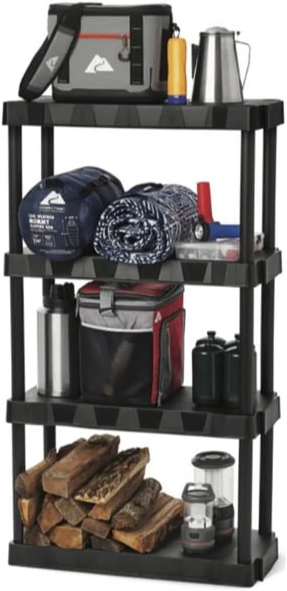 Heavy Duty 4-Tier Storage Shelving Unit, Black Plastic, 30 Inch Wide x 56.2 I...
