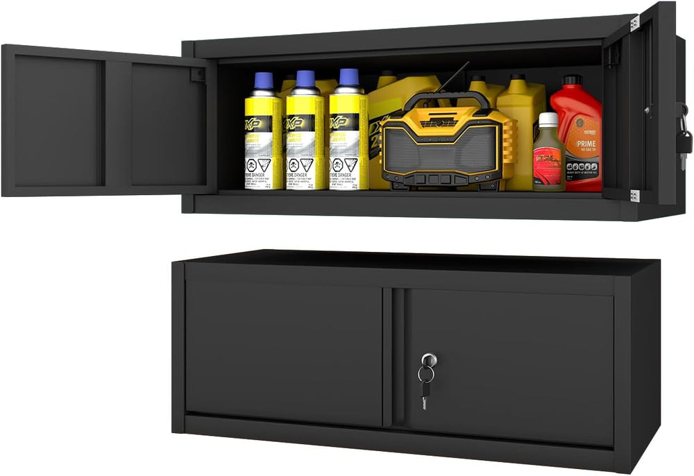 Garage Wall Cabinet, 31.5" W Metal Wall Mounted Storage Cabinet with Loc...
