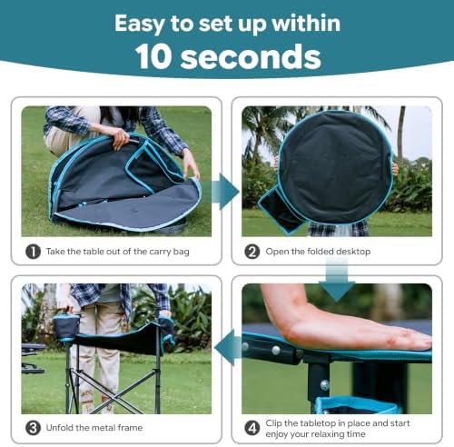FUNDANGO Foldable Camping Table, 3-Tier Removable Mesh Shelf, 4 Cup Holders