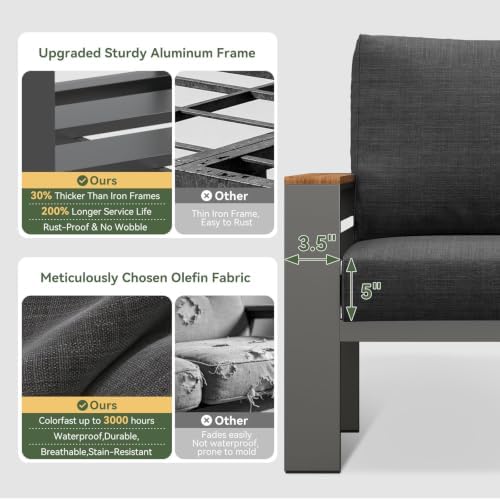 Aoxun Patio Furniture Set, Aluminum Outdoor Furniture with Oversized Seats