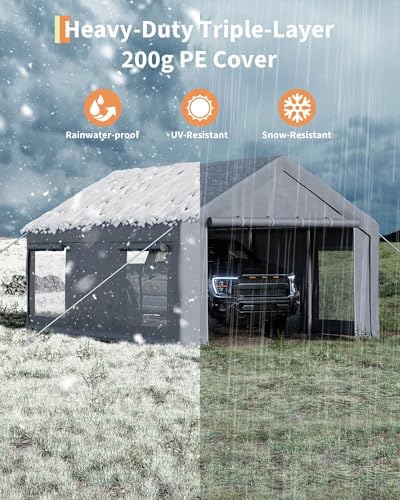 12x20 FT Heavy Duty Carport Canopy with Sidewalls, Grey